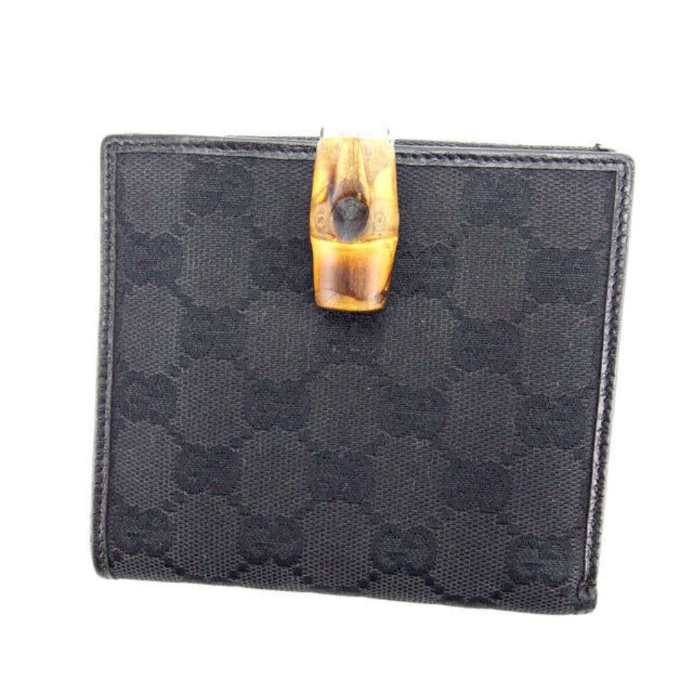 Gucci Wallet Purse Folding wallet GG Black Silver Woman Authentic Used Y3616